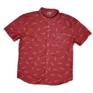 Budweiser Shirt Adult Large Red Button Up Short Sleeve All Over Print